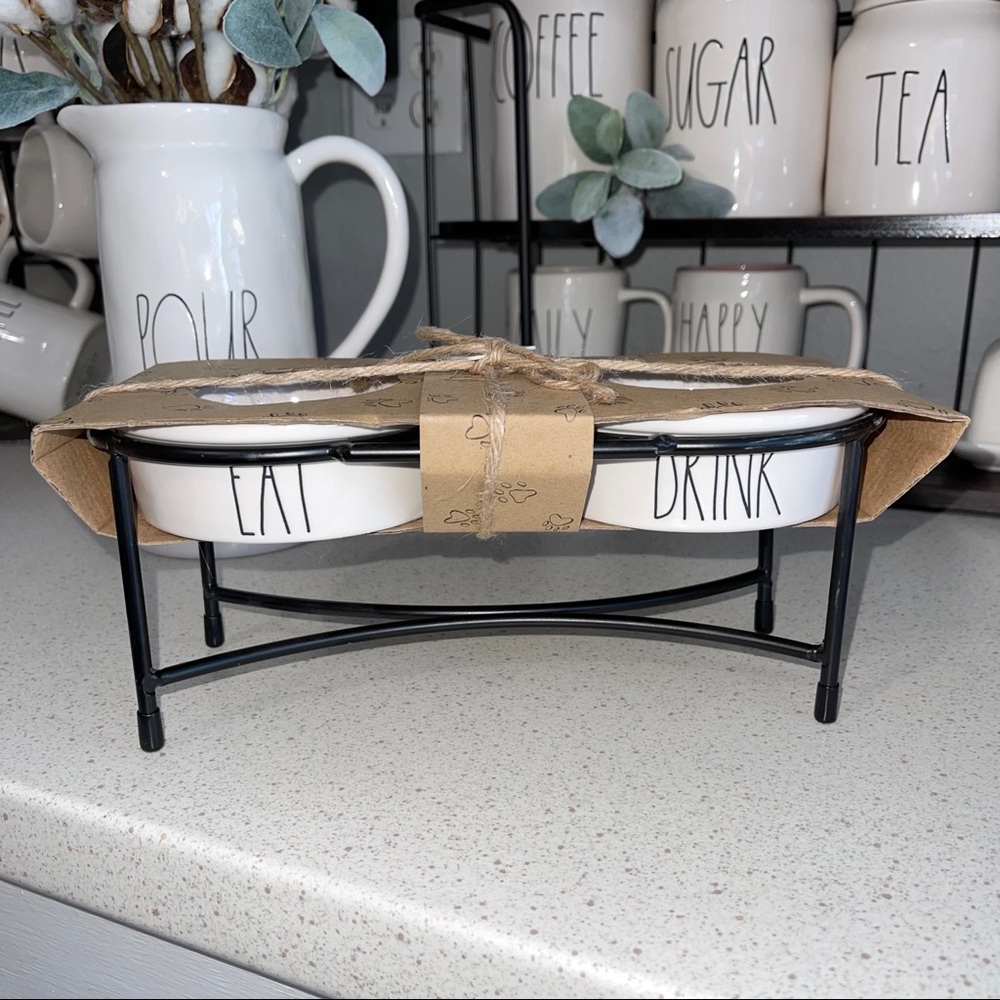 Rae Dunn Pet Food Stand EAT DRINK 2 Sizes